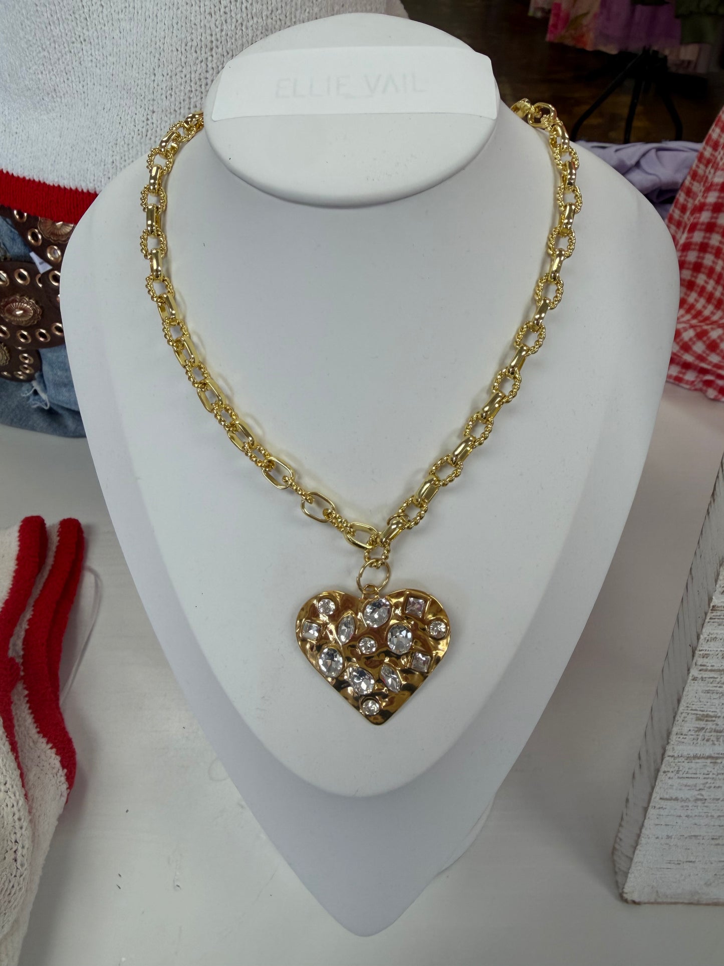 Studded Heart Chain Necklace