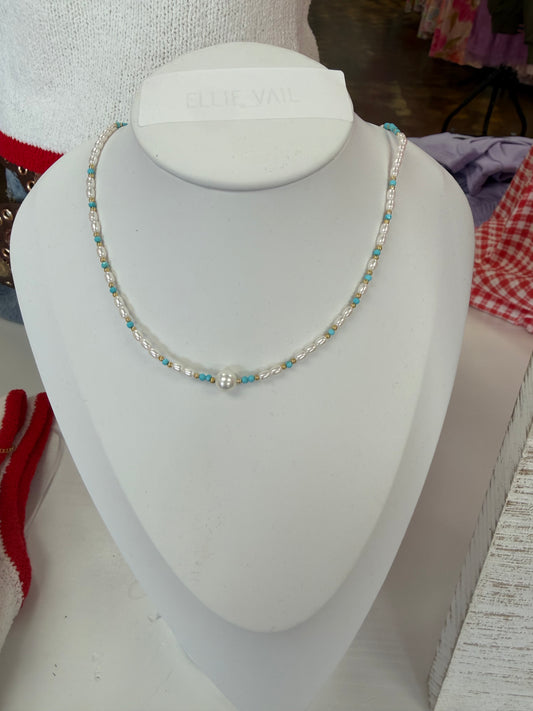 Teal Pearl Mini Bead Necklace