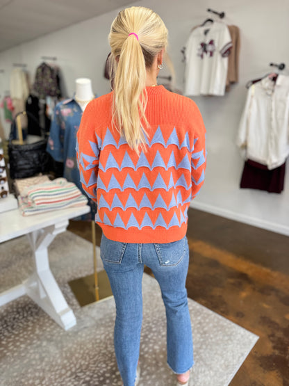 Orange & Blue Mock Neck Sweater