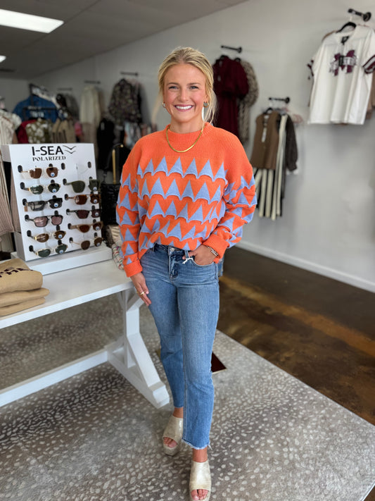 Orange & Blue Mock Neck Sweater