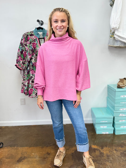 Mock Neck Balloon Sleeve Top