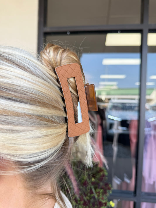 Thick Faux Brown Leather Hair Clip