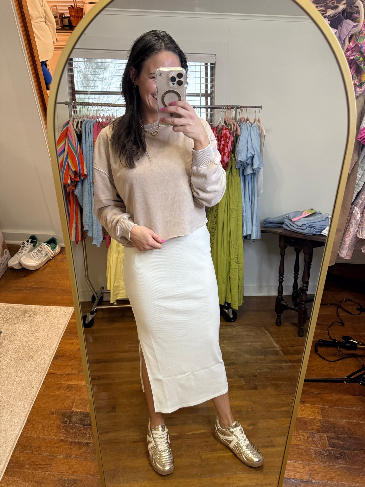 Raw Hem Cropped Knit Sweatshirt