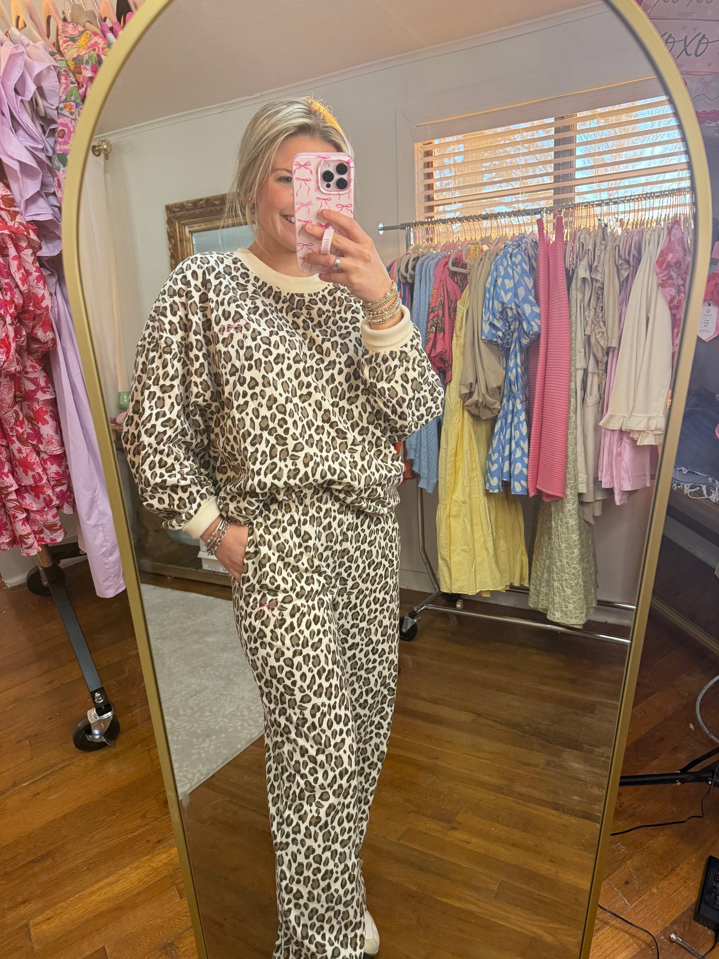 Leopard Sweat Set with Bow Detail