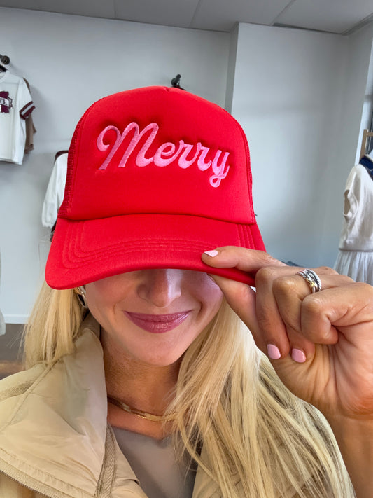 Red & Pink Merry Trucker Hat