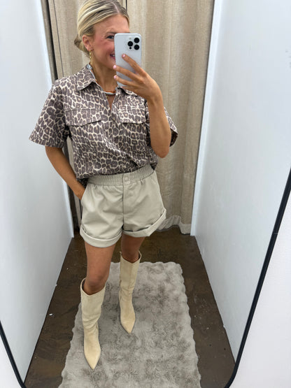 Leopard Denim Pocket Top