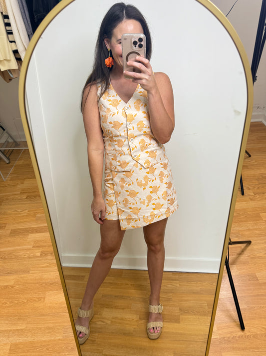 Floral Jacquard V-Neck Vest/Skort Set