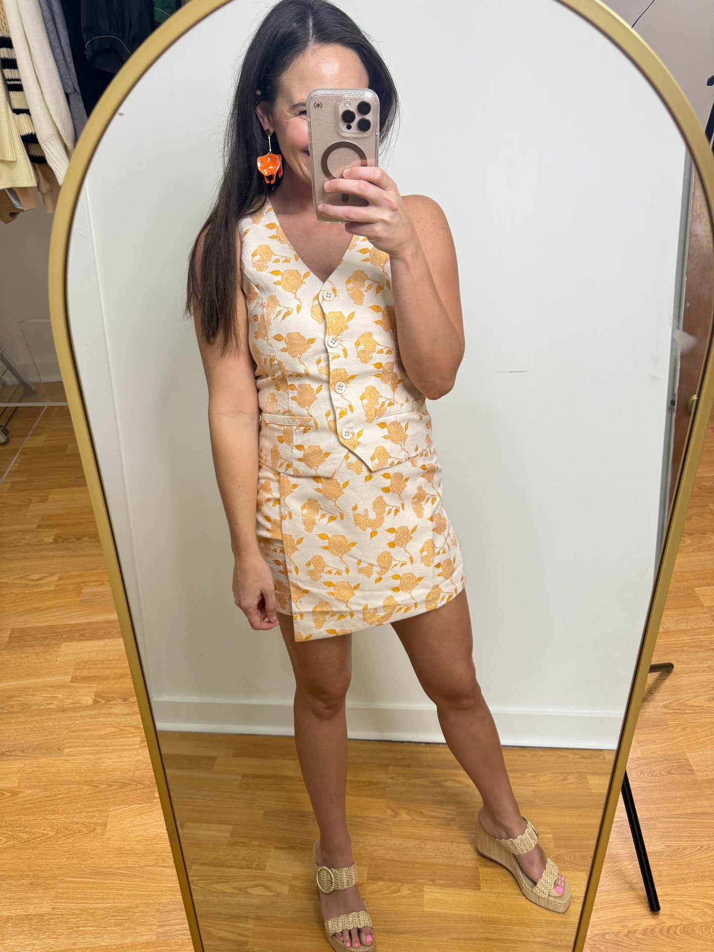 Floral Jacquard V-Neck Vest/Skort Set