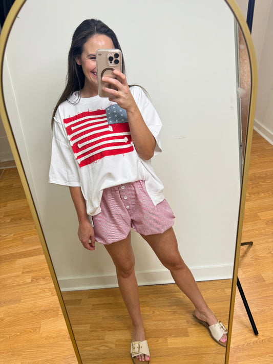 Red/White Seersucker Stripe Bubble Hem Boxer Shorts