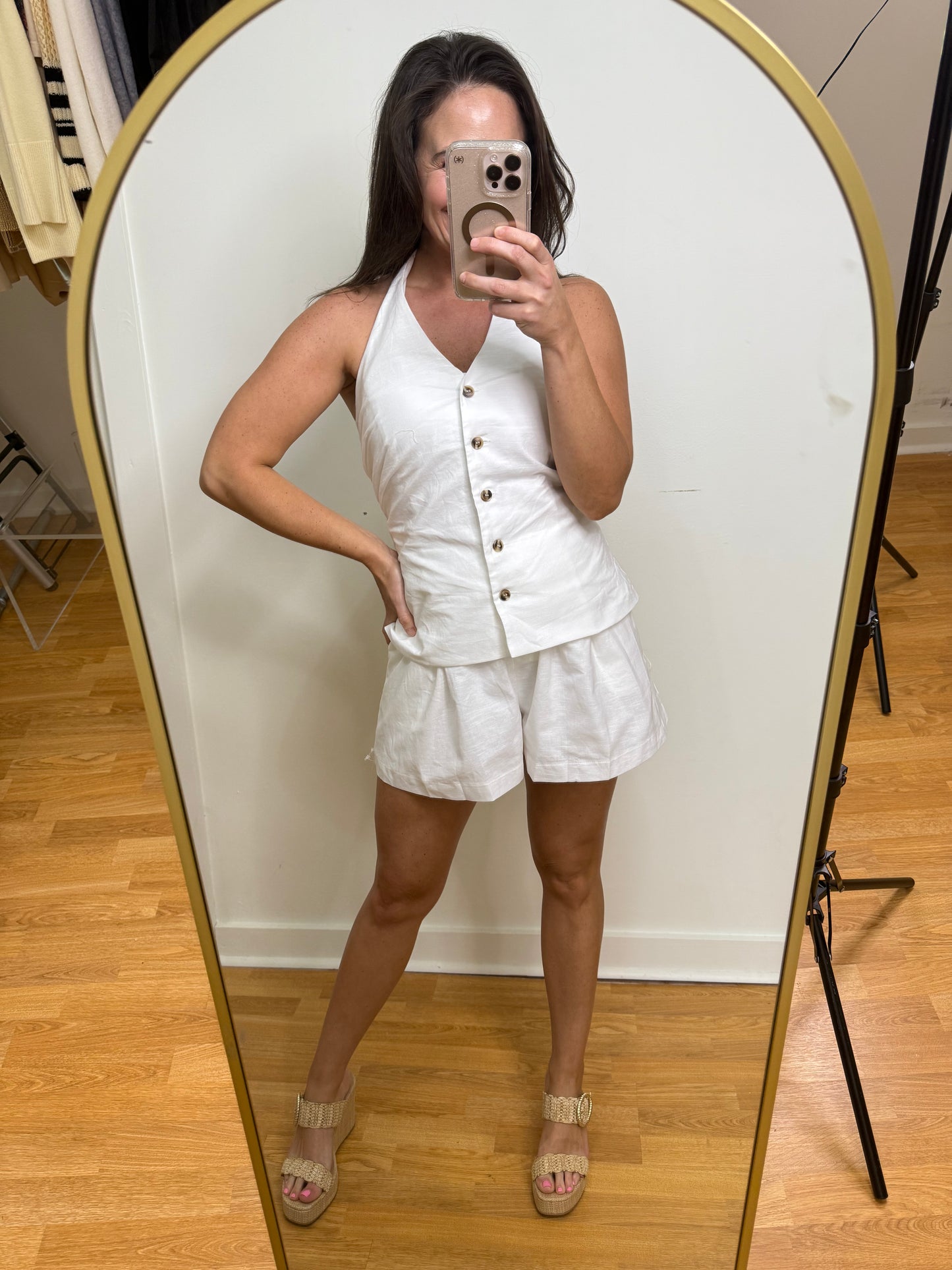 White Halter V-Neck Vest Romper