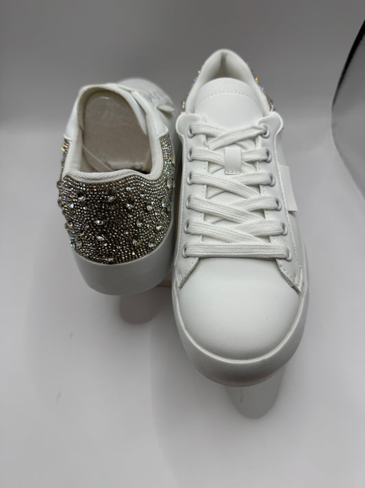 White sneaker with Rhinestone Detail