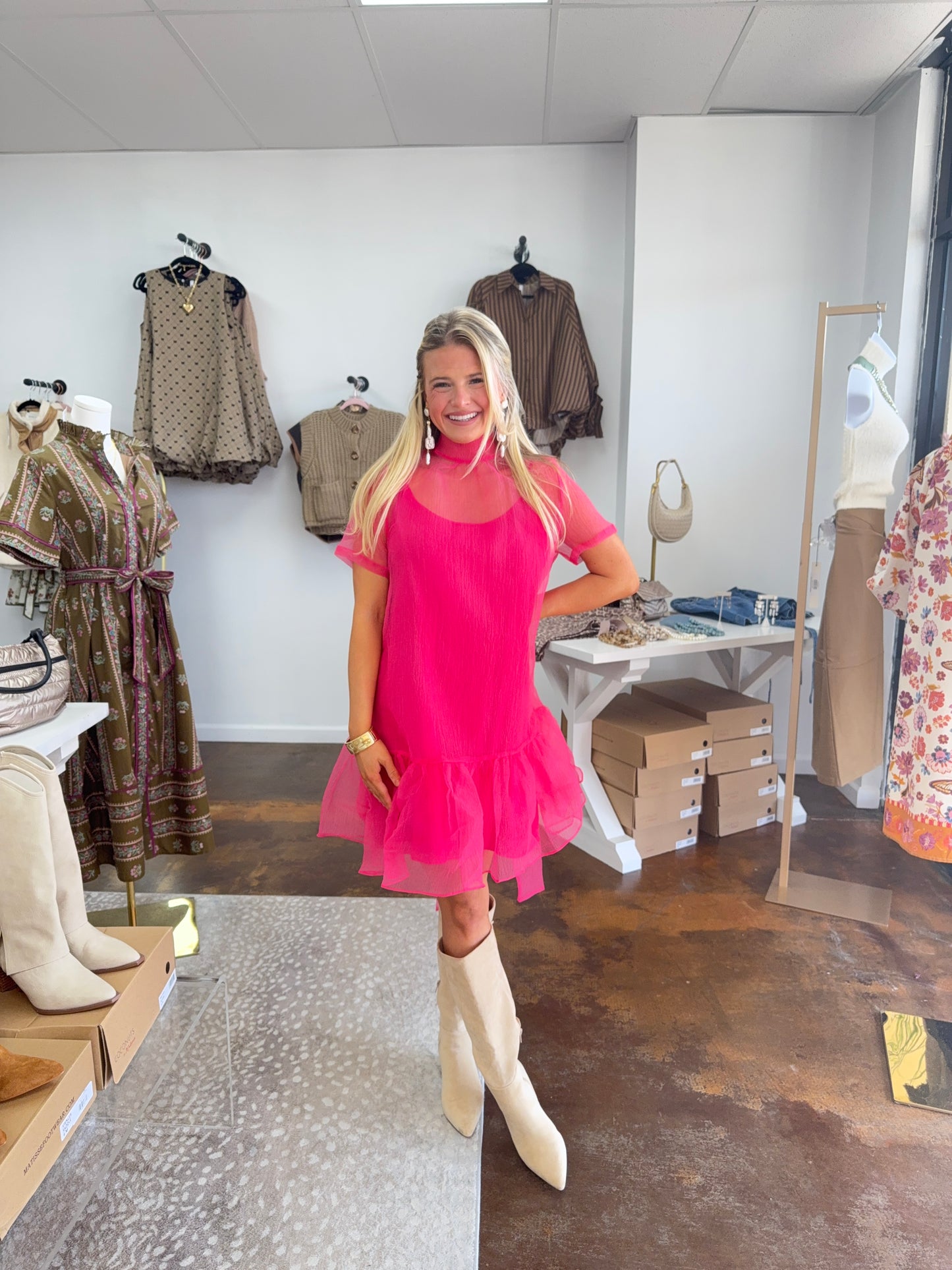 Solid Organza Mock Bow Dress