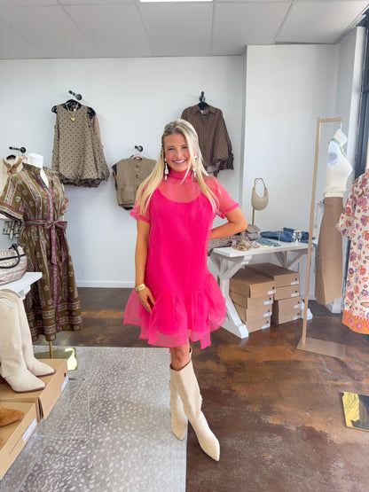 Solid Organza Mock Bow Dress