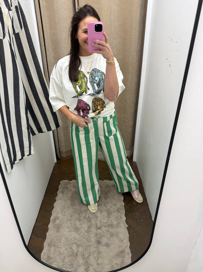 Stripe Pants with Elastic Waistband