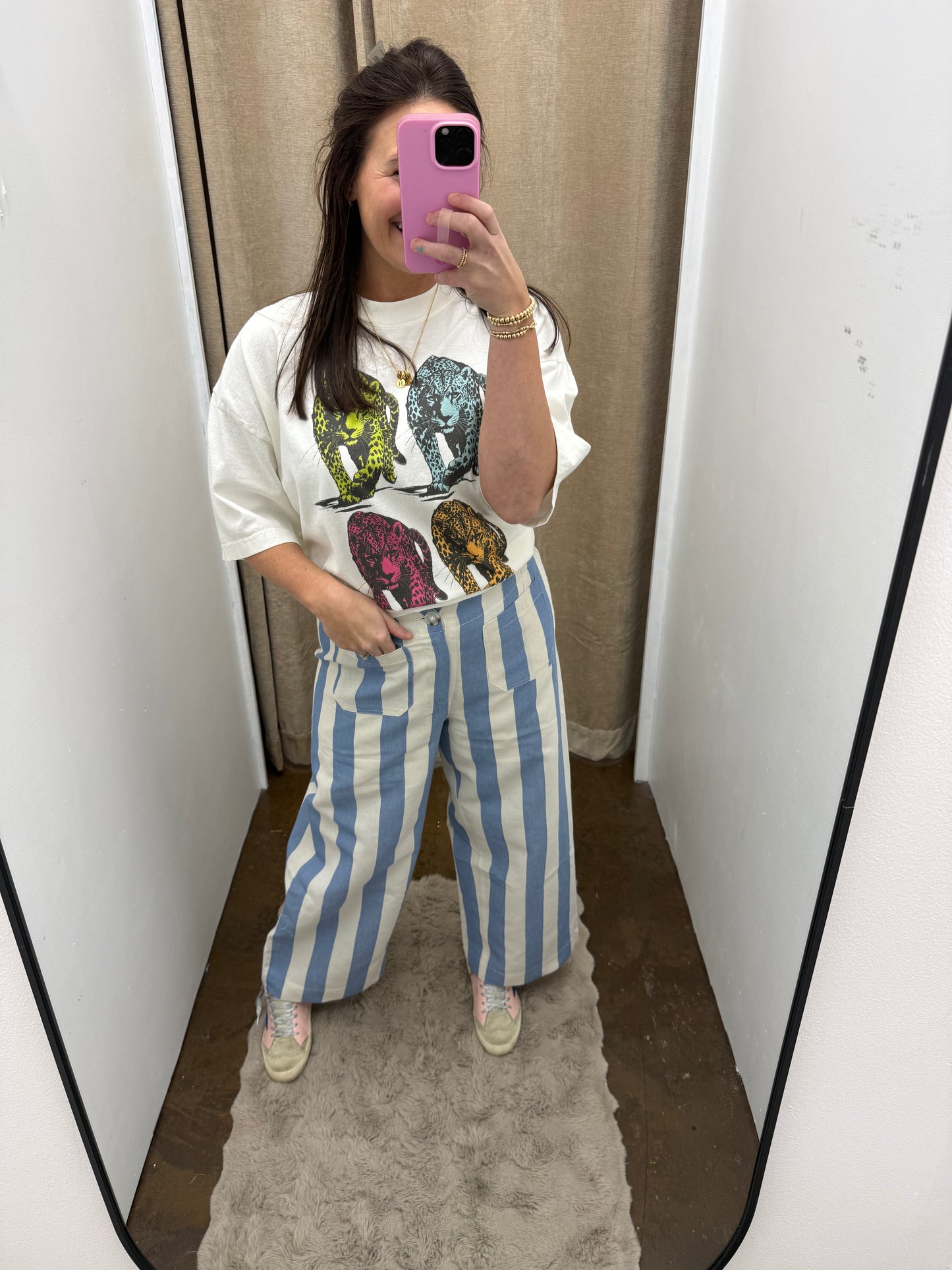 Stripe Pants with Elastic Waistband