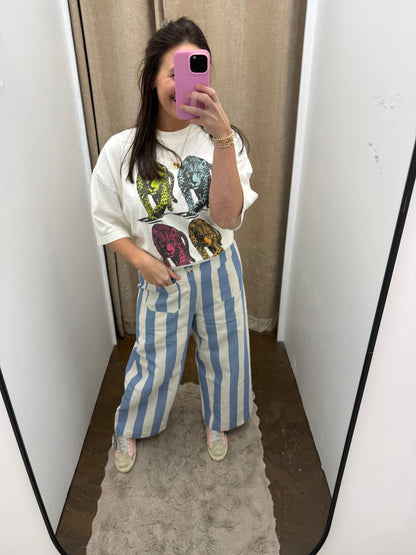 Stripe Pants with Elastic Waistband