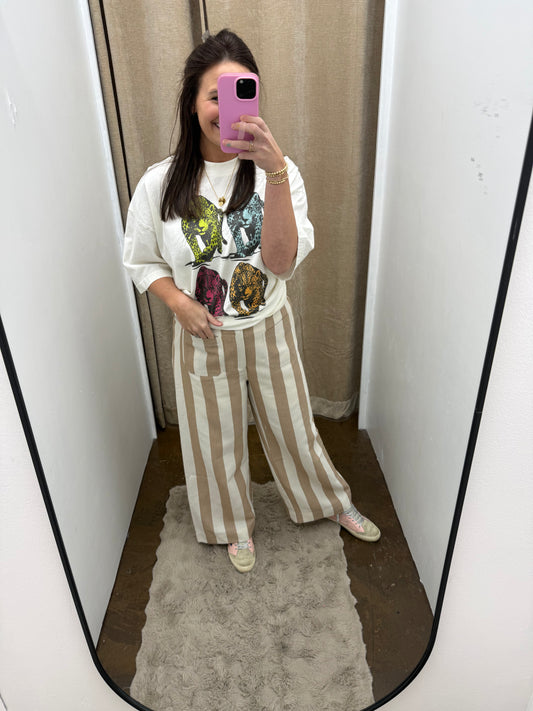 Stripe Pants with Elastic Waistband