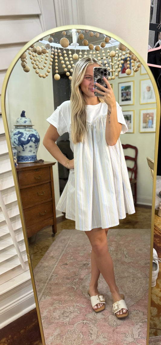 Mixed Media Striped Mini Dress