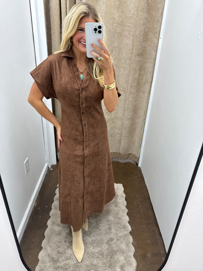 Short Sleeve Suede Dress