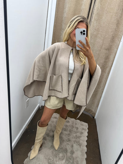 Front Snap Button Closure Knit Poncho