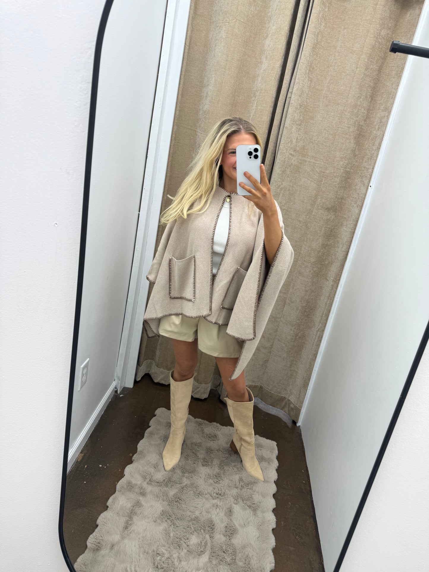 Front Snap Button Closure Knit Poncho