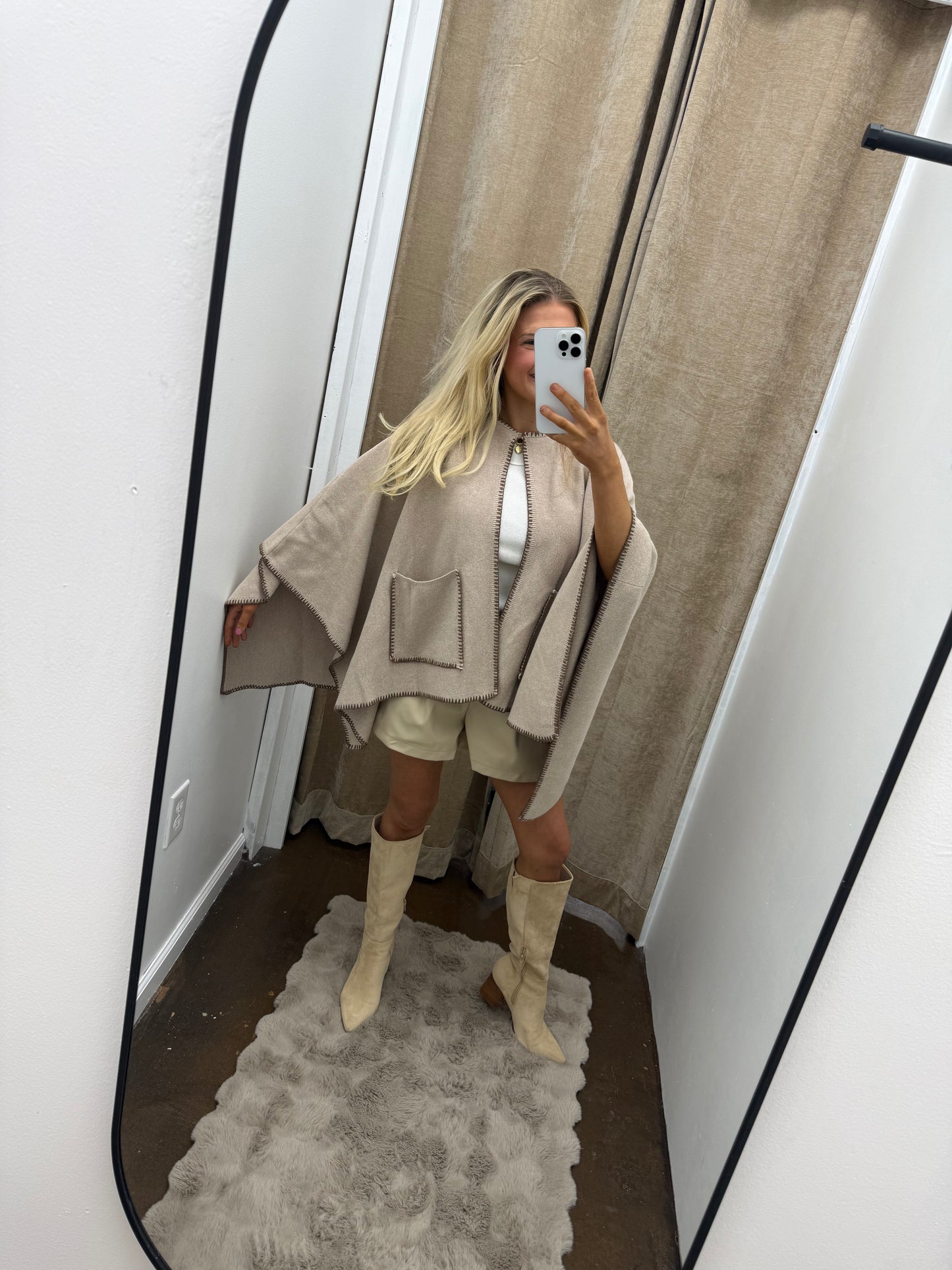 Front Snap Button Closure Knit Poncho