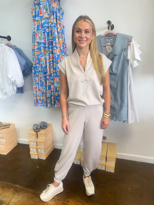 Modal Poly V-Neck Top with Jogger Pants