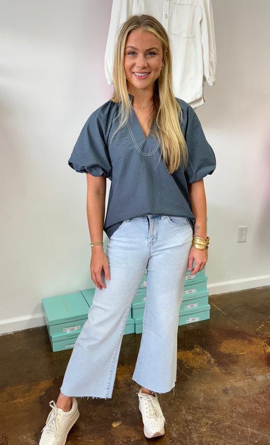 Puff Sleeve V-Neck Top