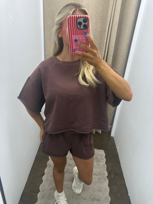 Claire Chocolate Brown Blossom Tee & Shorts Set