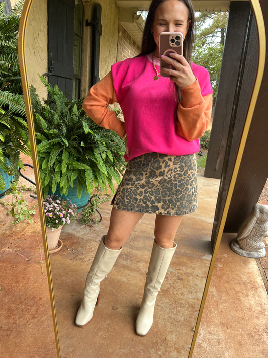 Orange/Pink Colorblock Knotted Sweater