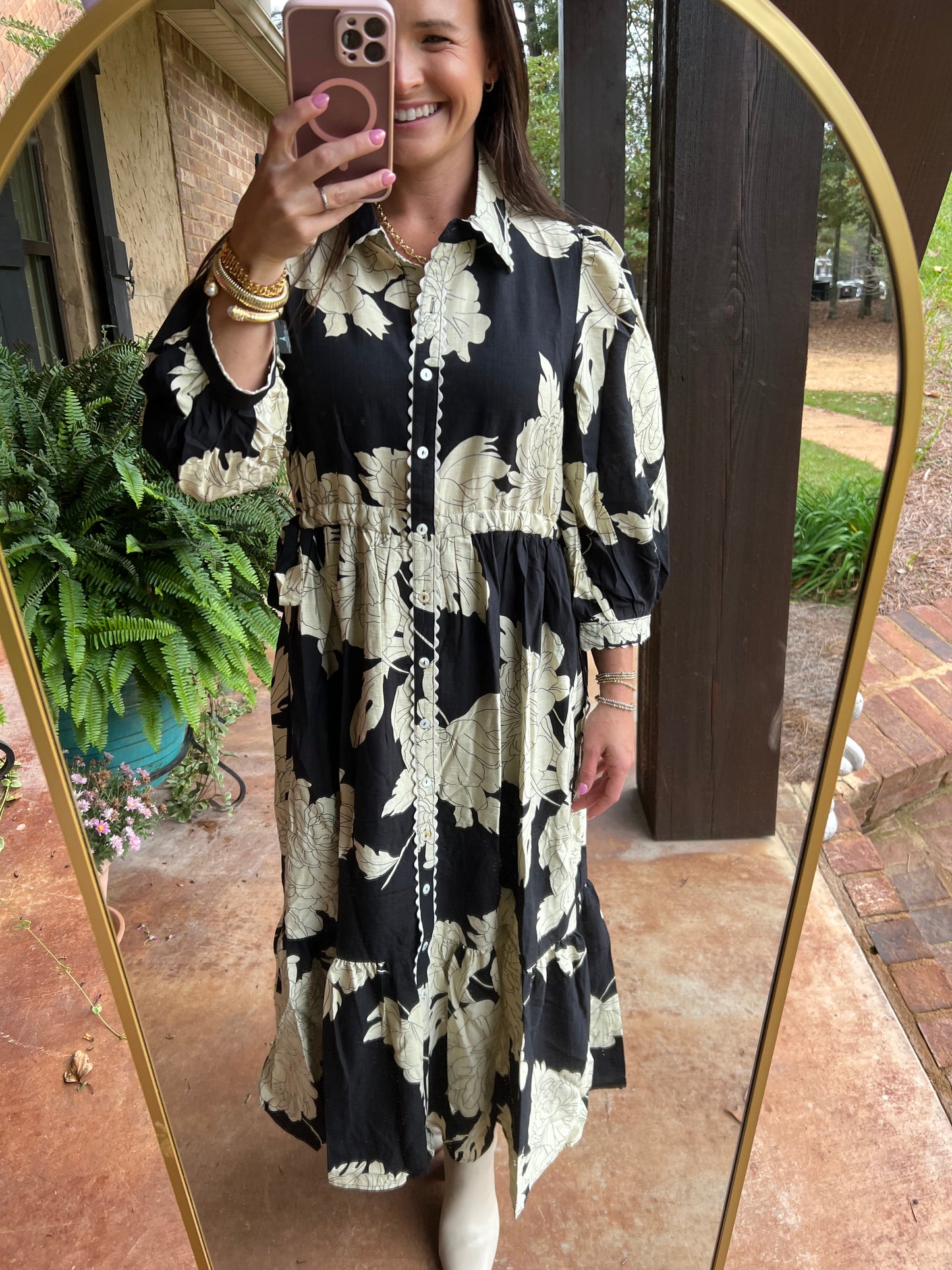 Black/Cream Floral Print Maxi