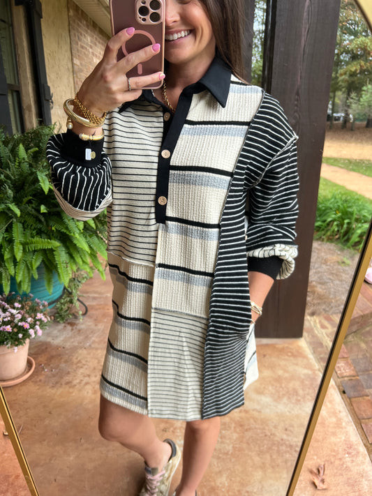 Black/White Stripe Colorblock Dress