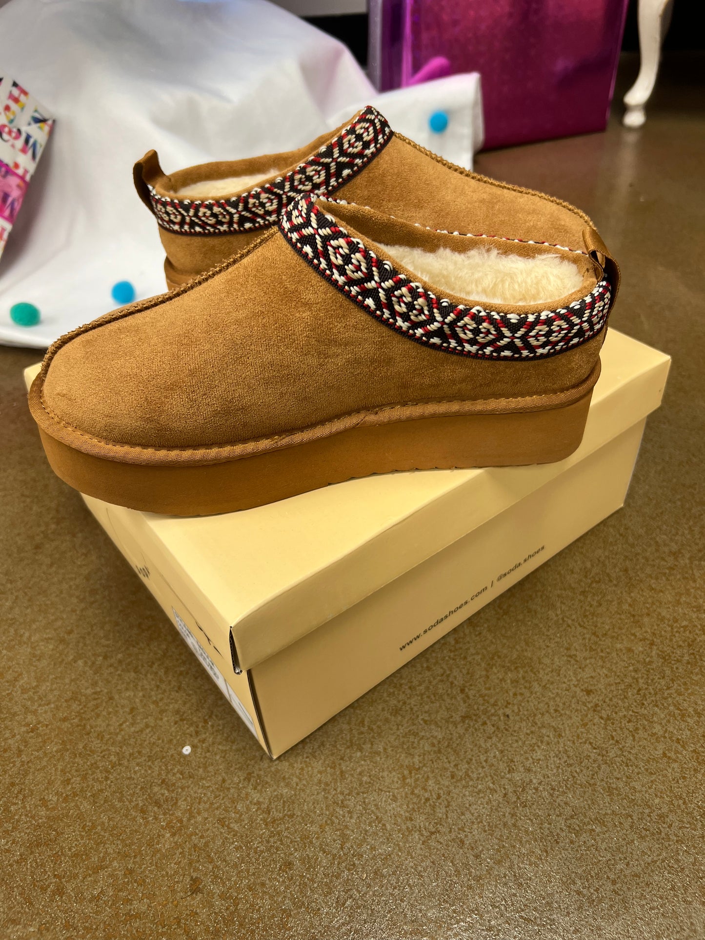 Tan Platform Slip-On Clog Slipper