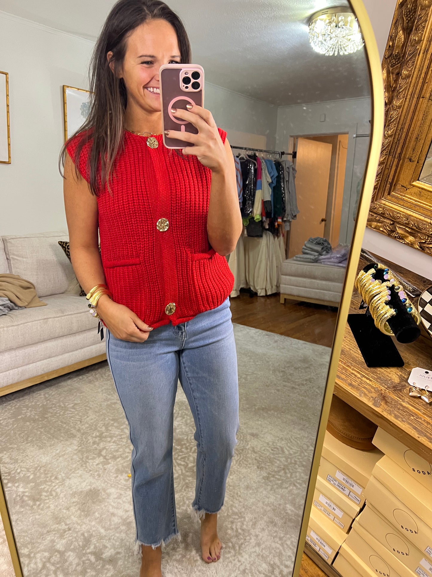 Red Button Down Vest