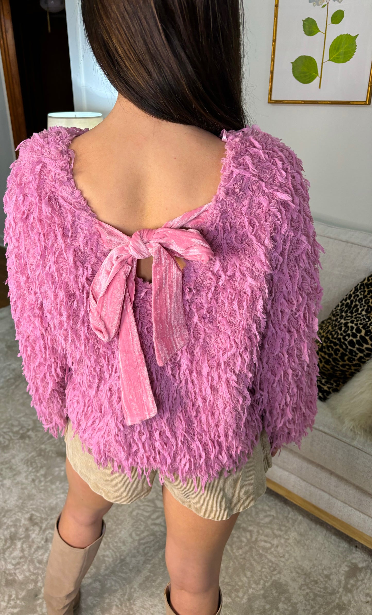 Holiday Fur Knit Top with Velvet Ribbon