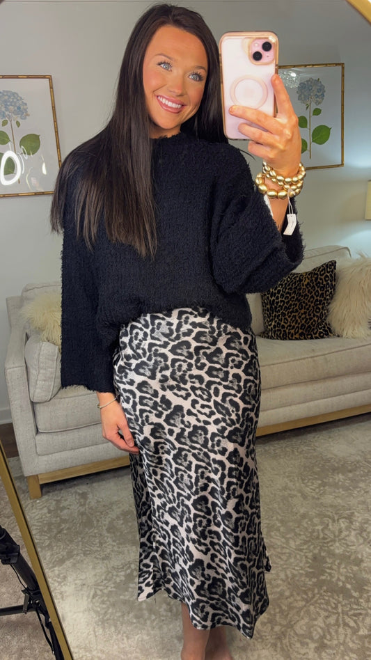 Leopard Printed Bias Cut Midi Skirt