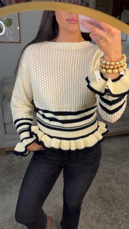 Stripe Pattern Open Knit sweater