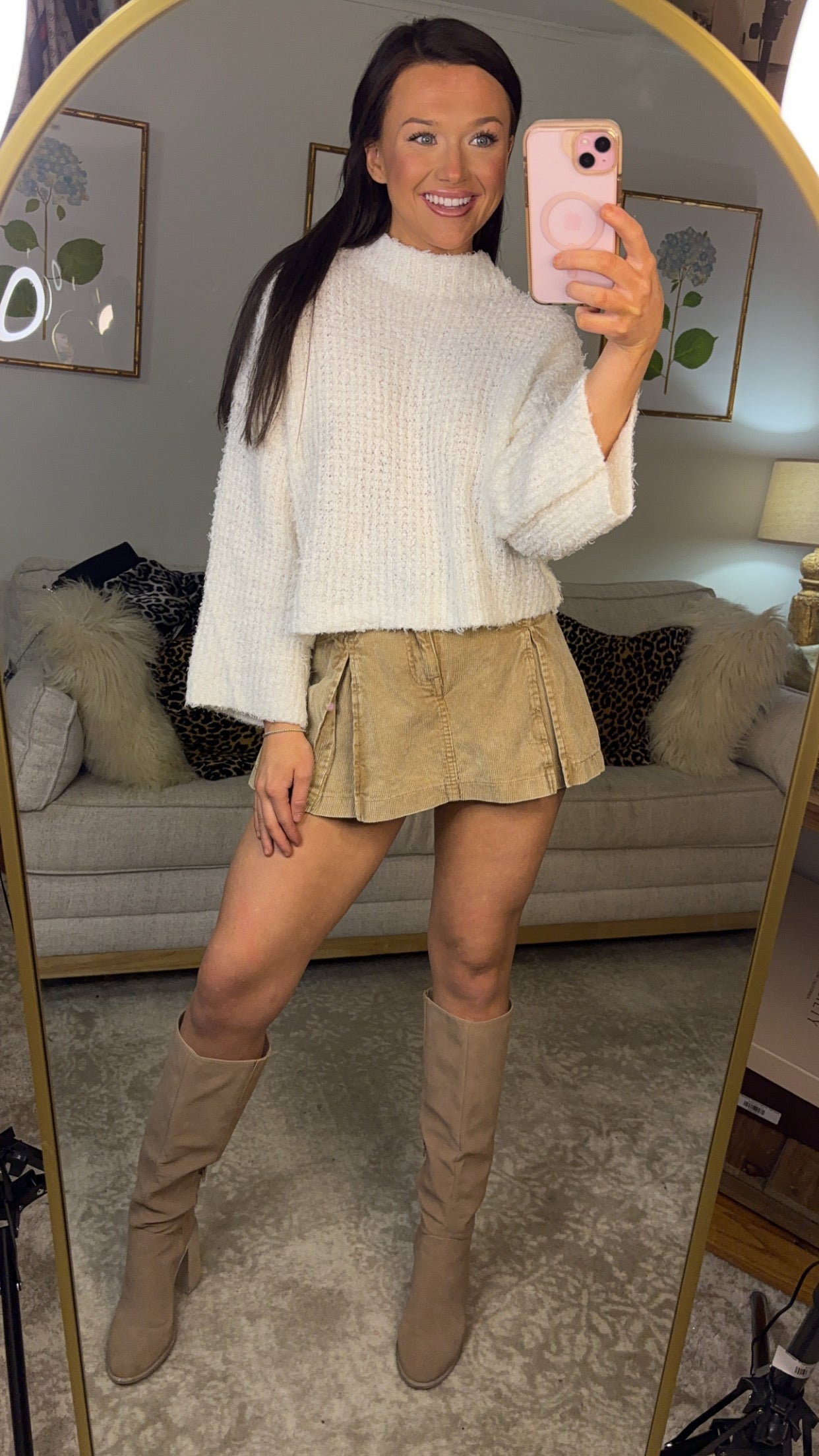 Mock Neck Oversized Knit Top-Off White