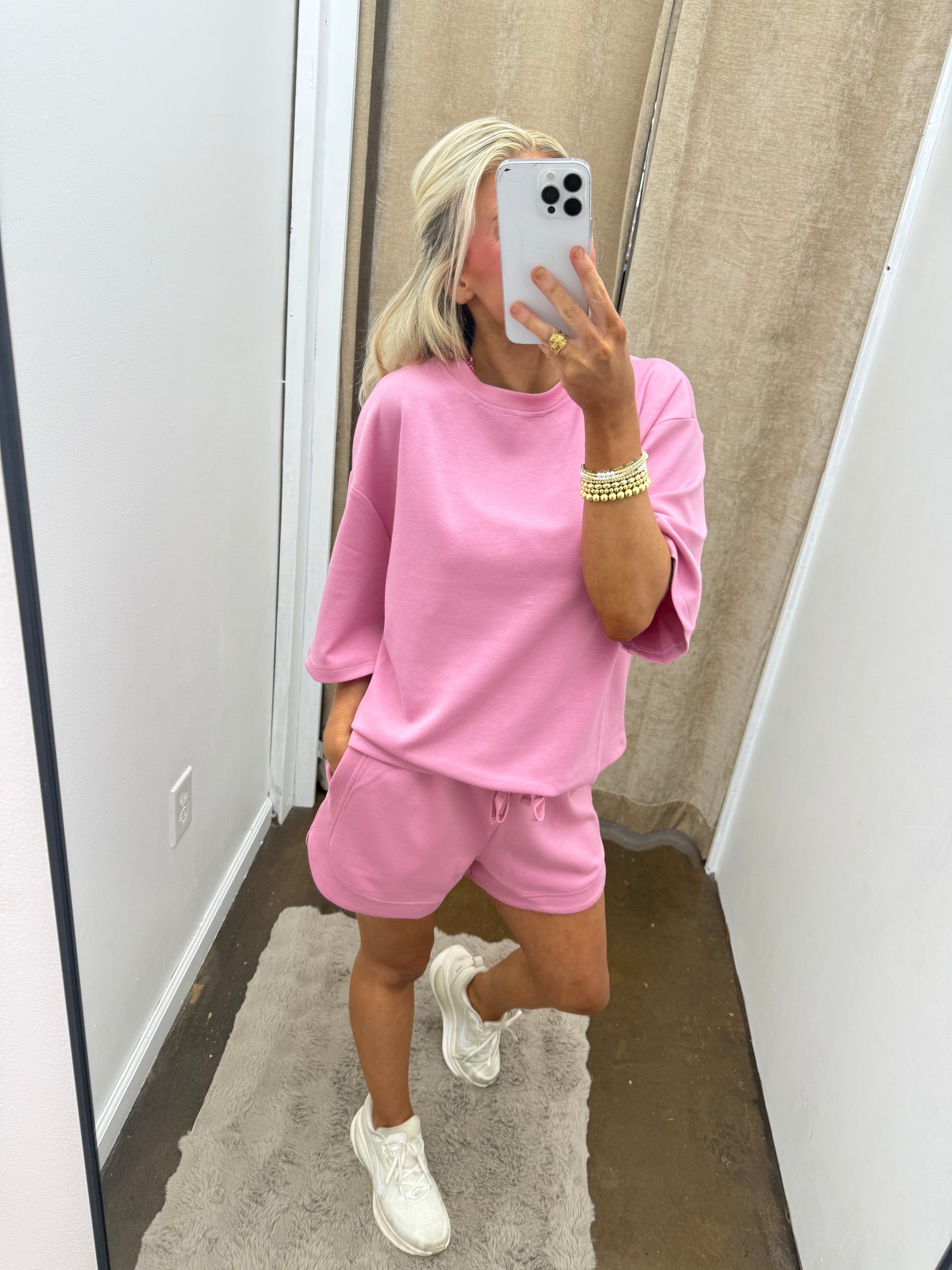 Loose Fit Crew Neck Short Sleeve Top & Elastic Waistband Shorts Set