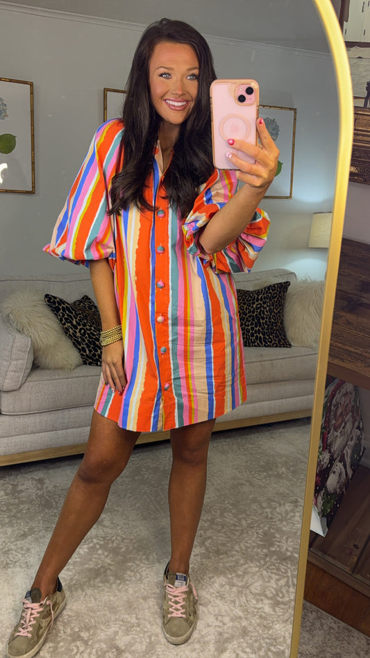 Orange Multi Stripe Mini Dress