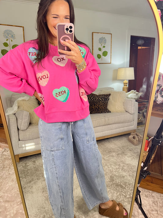 Conversation Heart Sequin Sweatshirt