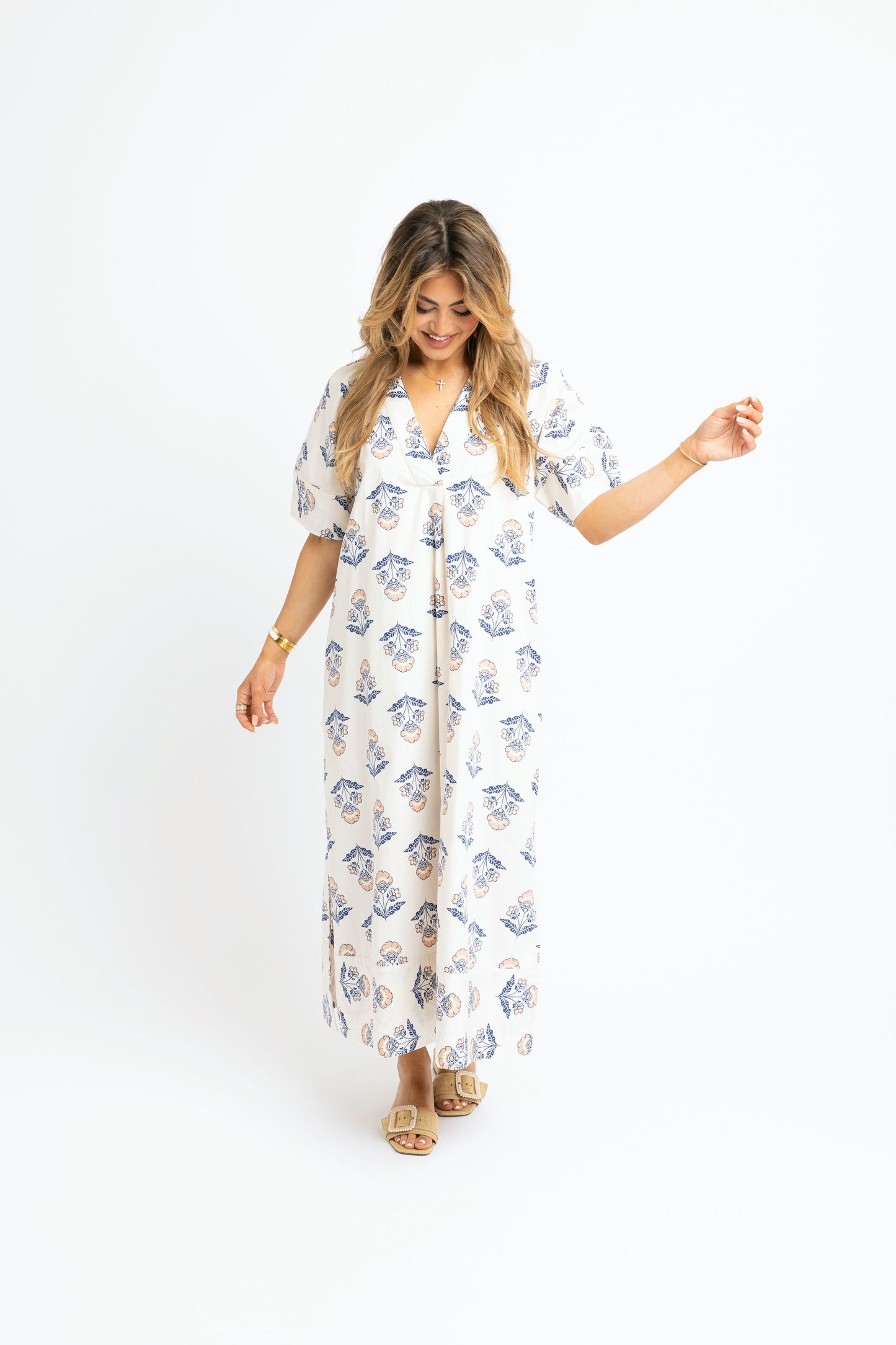 Vintage Floral Vneck Signature Maxi Dress