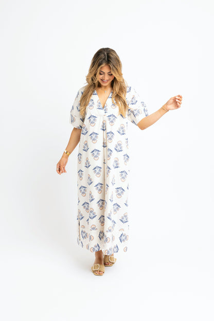 Vintage Floral Vneck Signature Maxi Dress