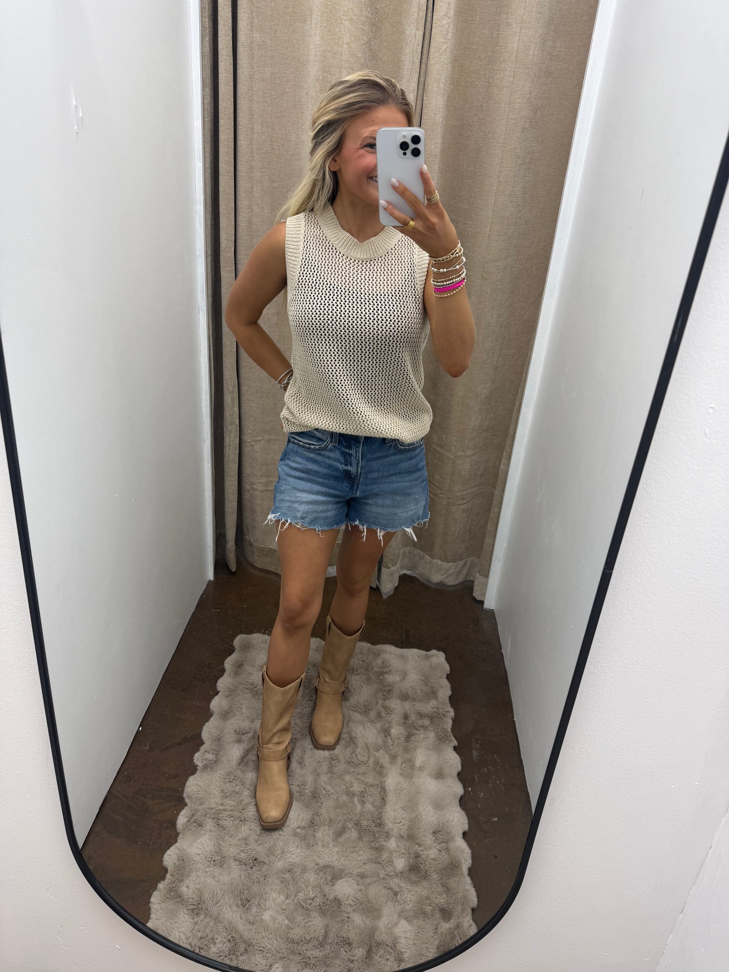 Crewneck Fishnet Sweater Tank