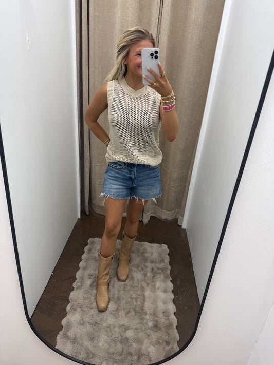 Crewneck Fishnet Sweater Tank