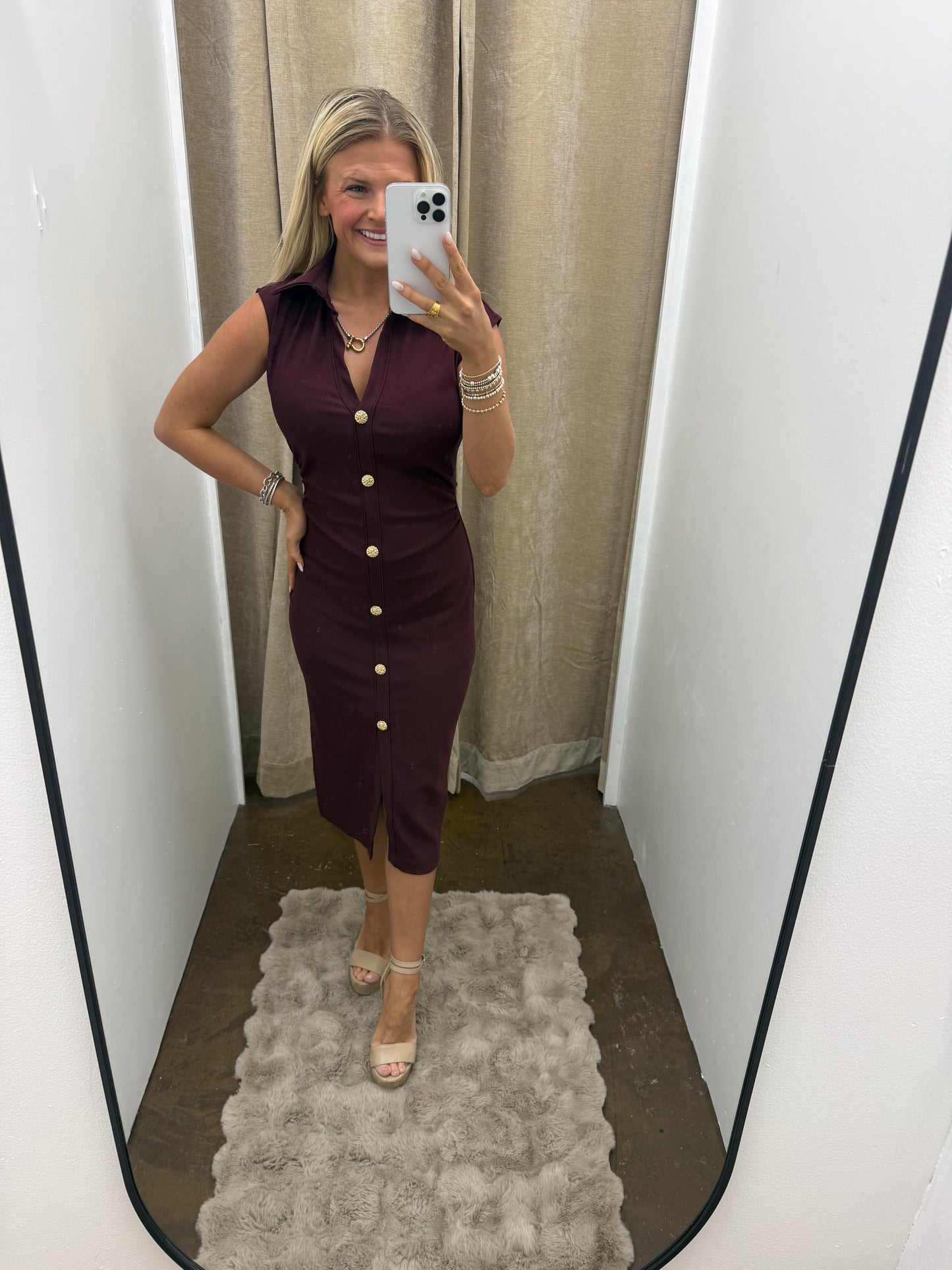 V-Neck Midi Shirt Dress