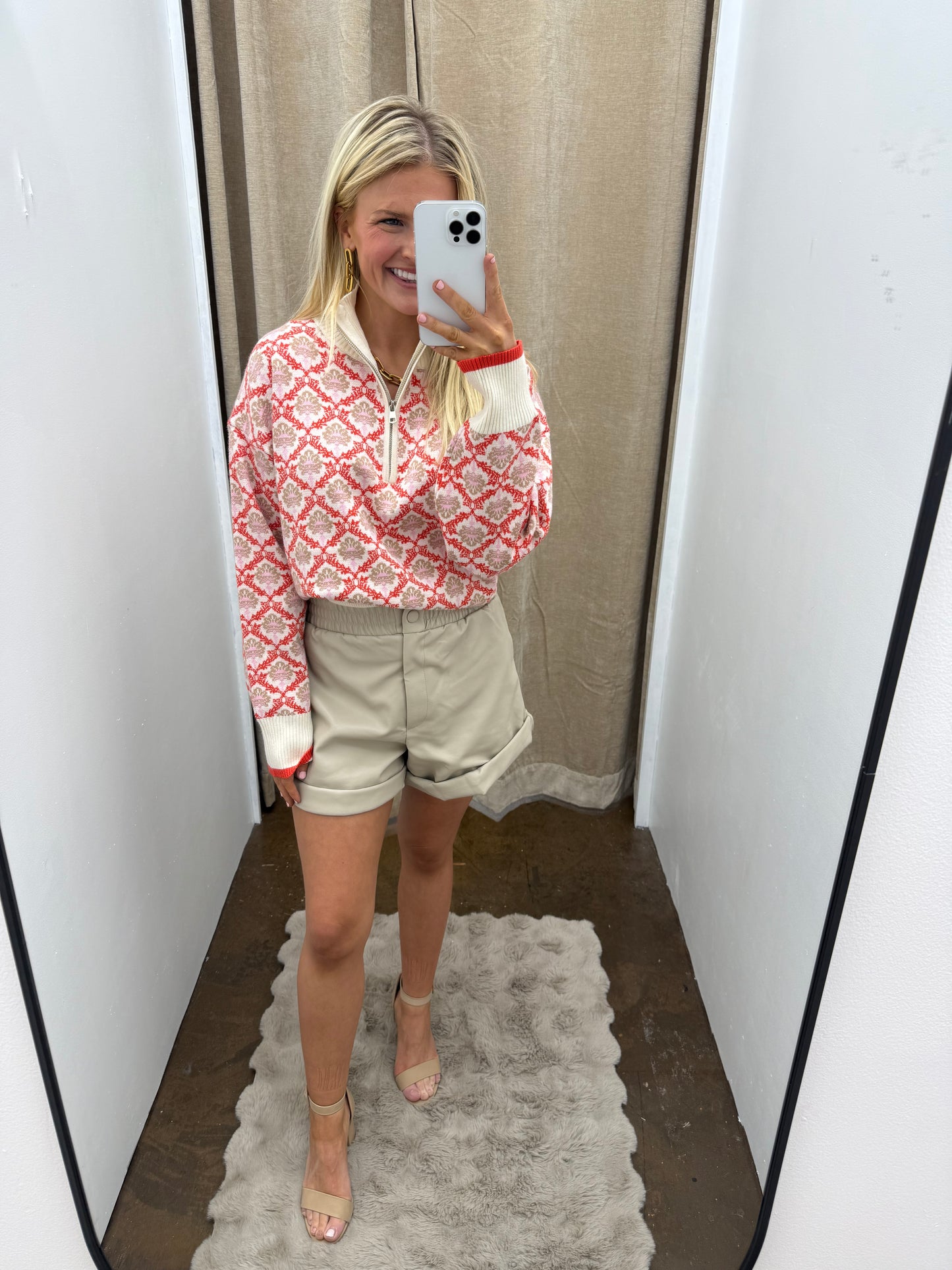 Cream/Orange Multi Quarter Zip Sweater