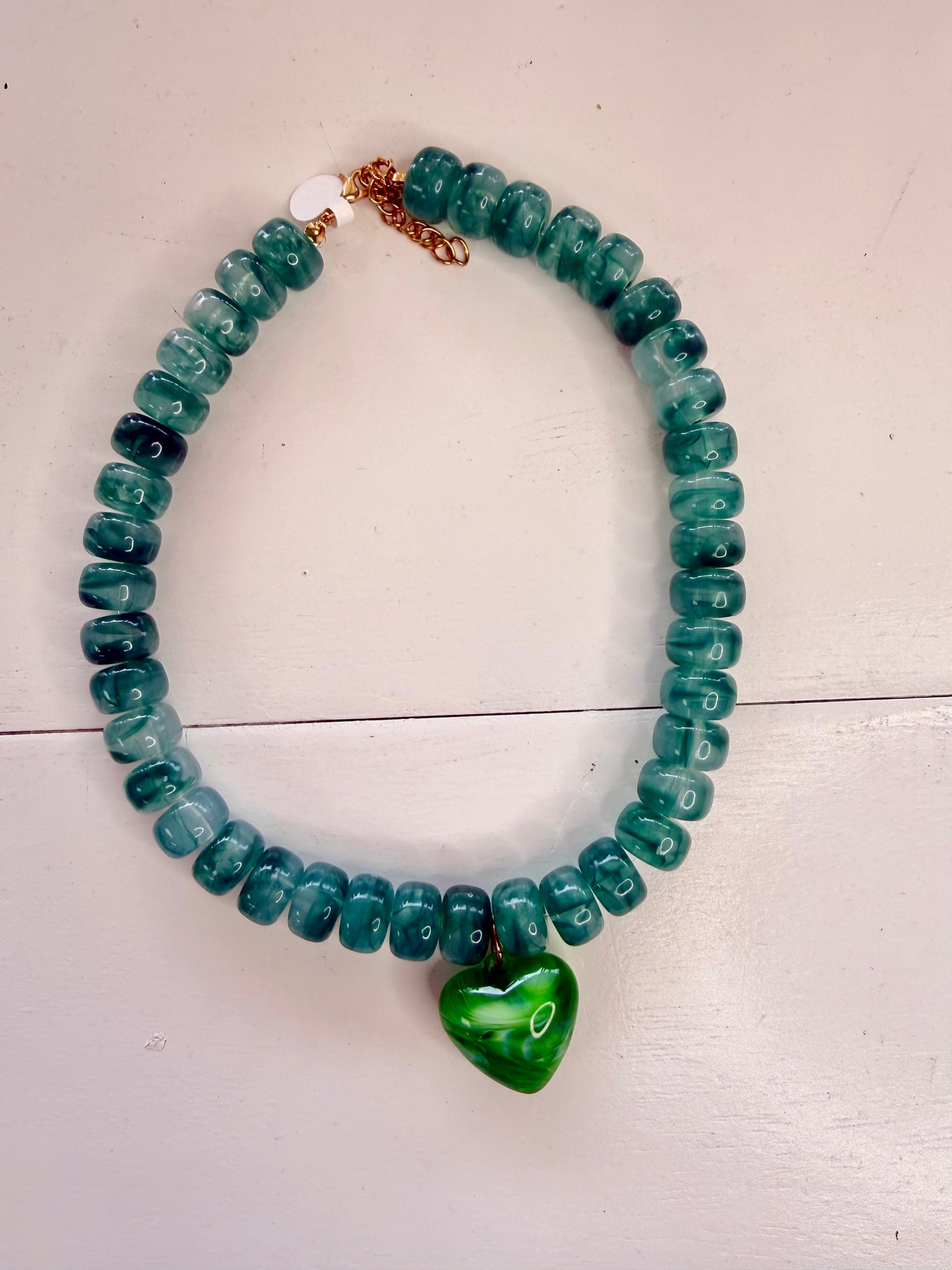 Marble Necklace with Resin Heart Charm