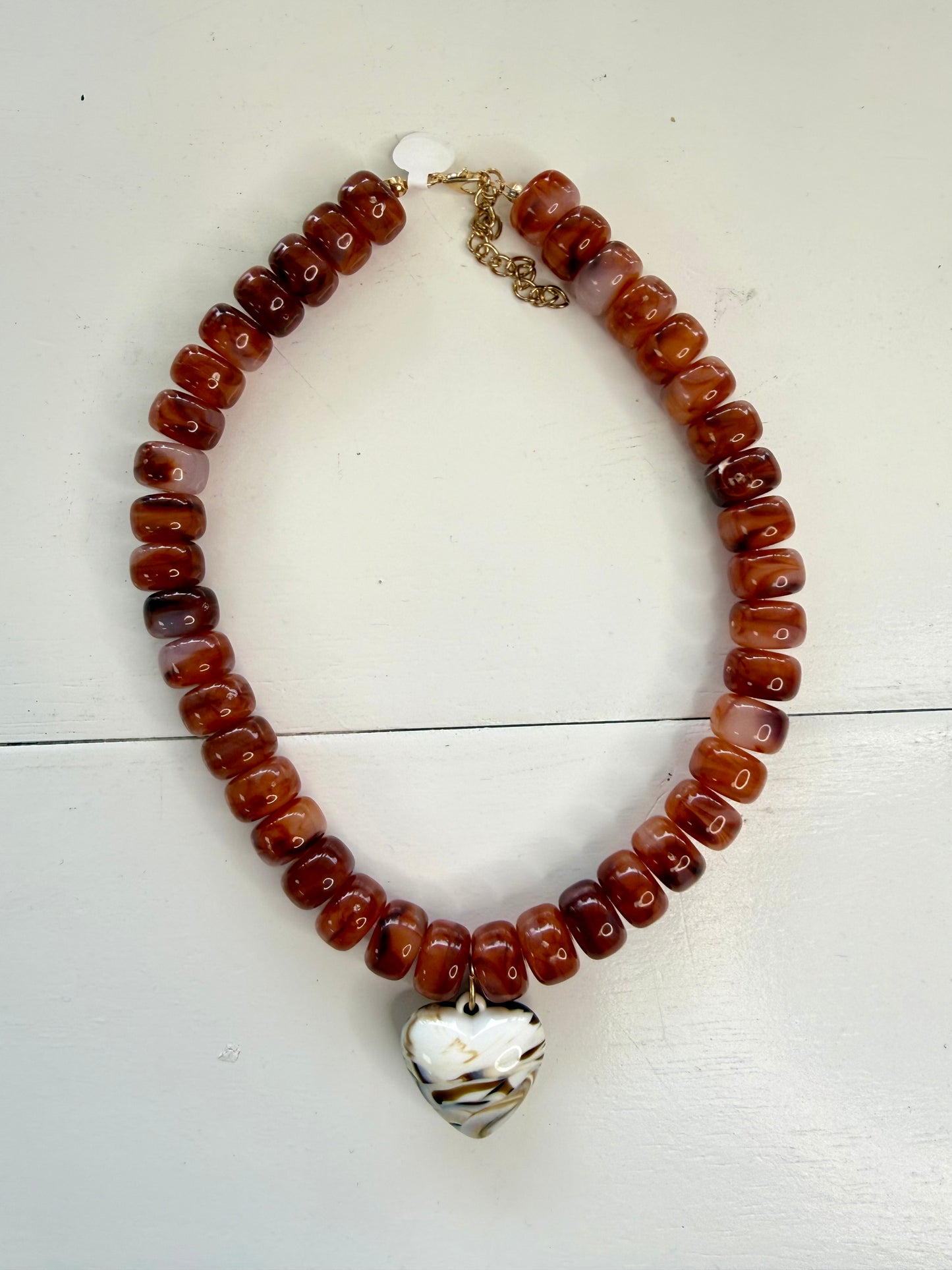 Marble Necklace with Resin Heart Charm