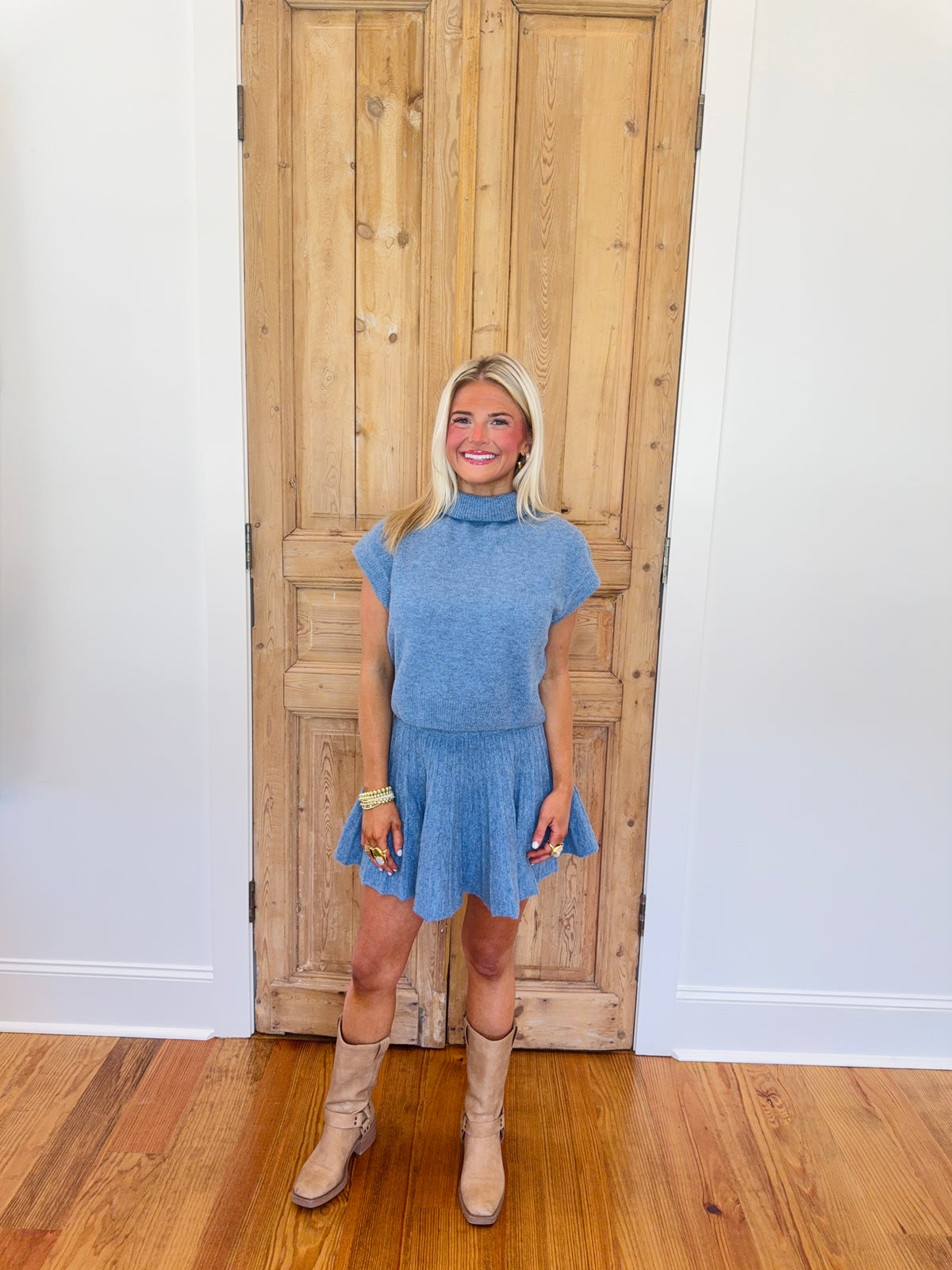 Eva Turtleneck Top and Pleated Skirt Set